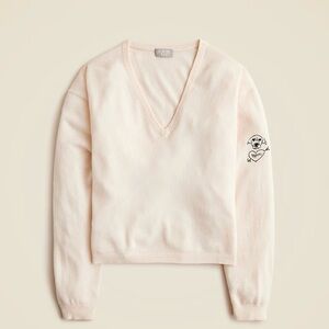 J. Crew Cashmere relaxed cropped V-neck sweater with "Dog Mom" embroidery